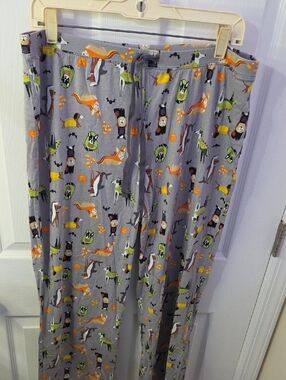 Isaac Mizrahi Gray Halloween Dog Print Lounge Pants Size L